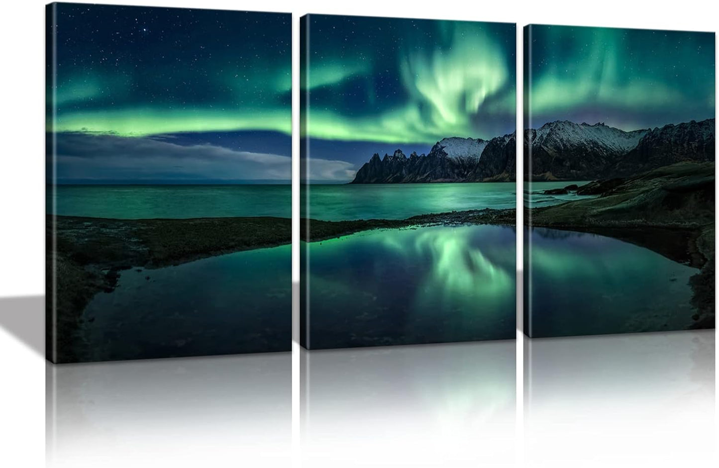 3 12x16” Northern Lights Canvas Wall Art