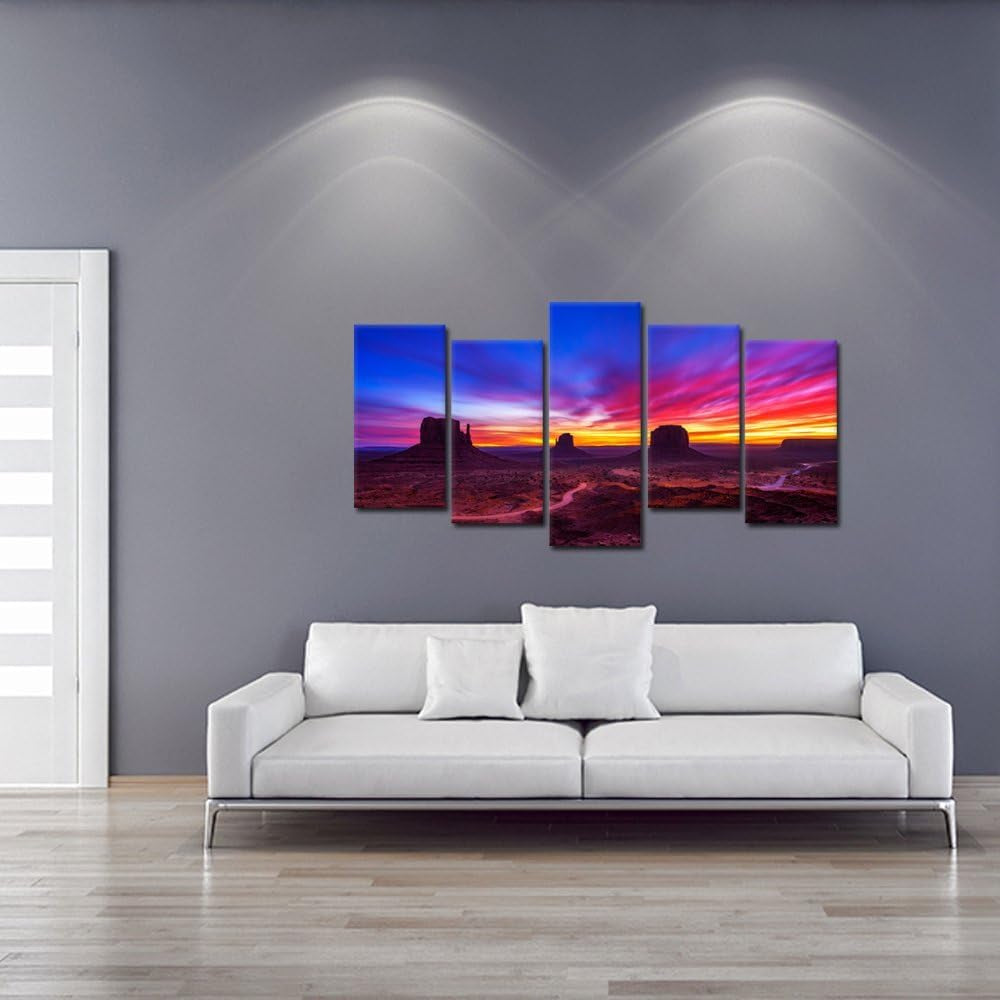 Large 5 Pieces Canvas Prints Wall Art Dramatic Sunrise over Monument Valley in Arizona USA Photography Giclee Printing Stretched and Framed Ready to Hang for Walls (Large 60X32Inch)
