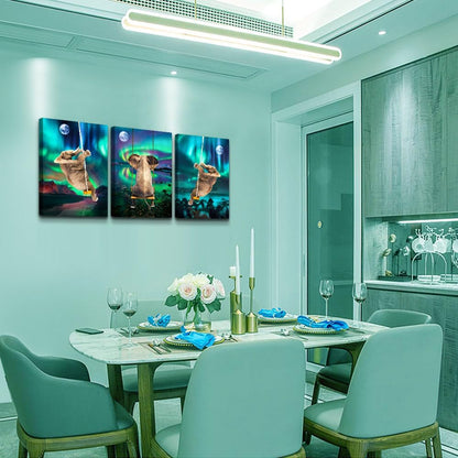 3-Piece Framed Canvas Wall Art for Bedroom and Living Room - Fashionable Office Decor, Aurora Scenery with Elephant Theme - Modern Home Posters and Artwork