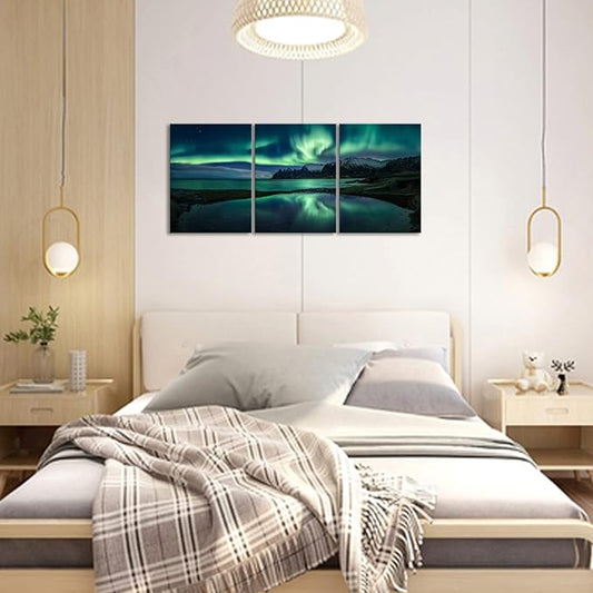 3 12x16” Northern Lights Canvas Wall Art