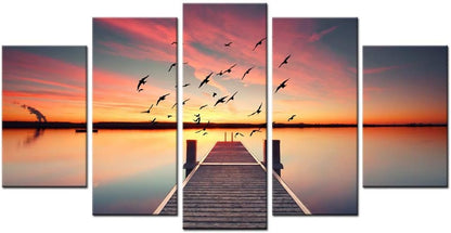 Large 5 Piece Canvas Prints Wall Art Perspective View of a Wooden Pier