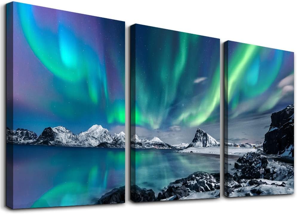 Set of 3 Aurora Borealis Canvas Wall Art