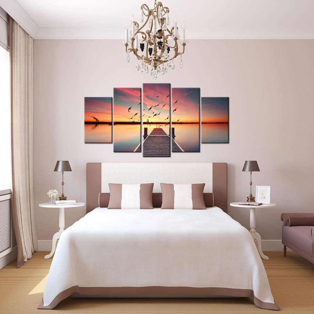 Large 5 Piece Canvas Prints Wall Art Perspective View of a Wooden Pier