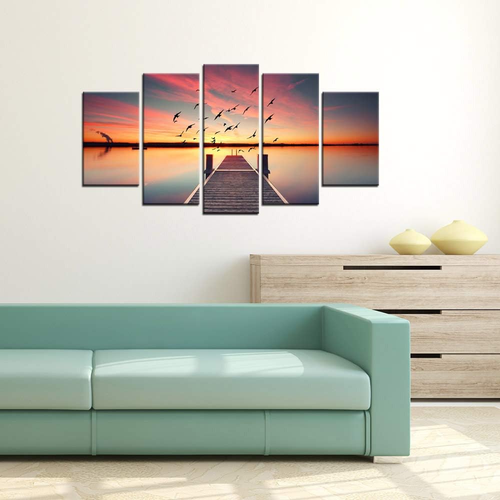 Large 5 Piece Canvas Prints Wall Art Perspective View of a Wooden Pier