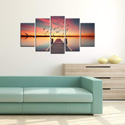 Large 5 Piece Canvas Prints Wall Art Perspective View of a Wooden Pier