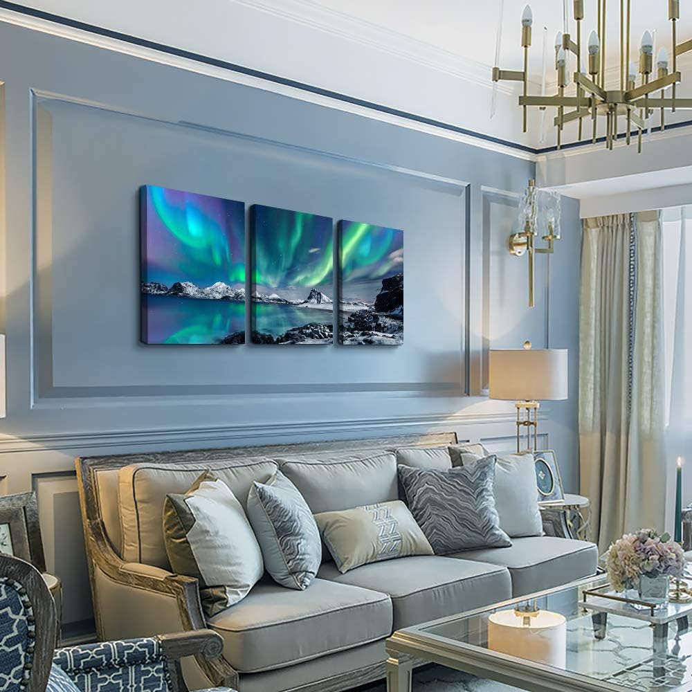 Set of 3 Aurora Borealis Canvas Wall Art