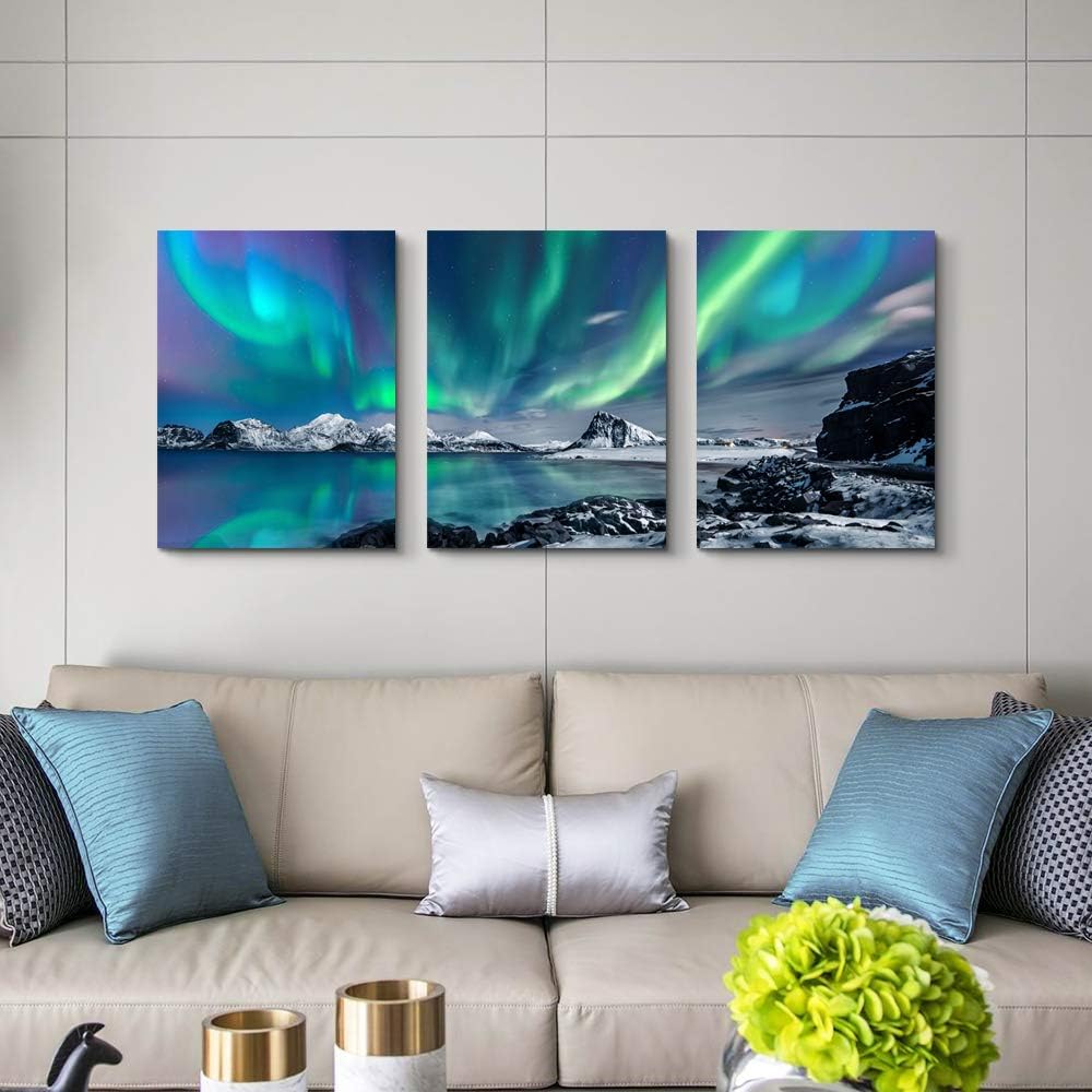 Set of 3 Aurora Borealis Canvas Wall Art