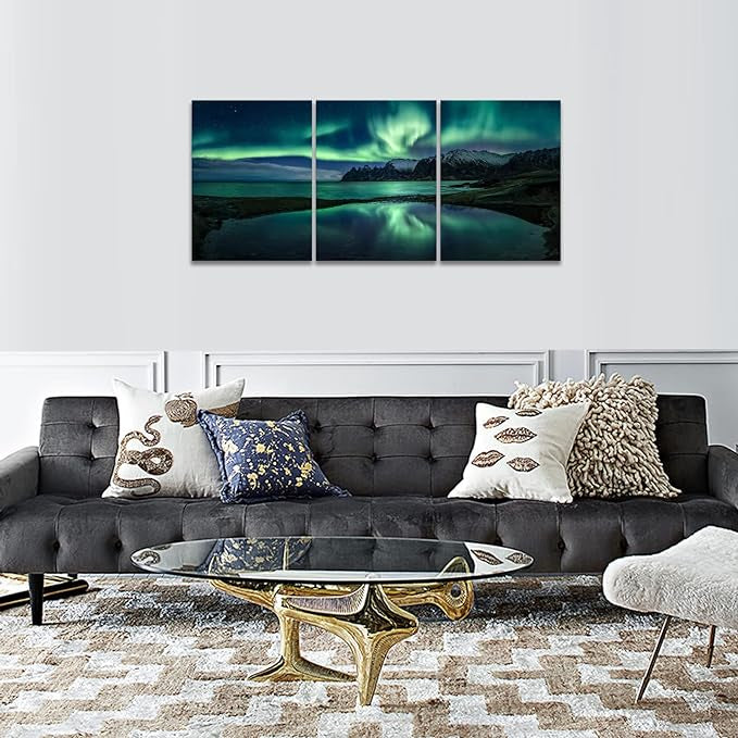 3 12x16” Northern Lights Canvas Wall Art