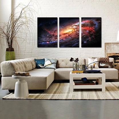 Space Landscape Stretched Canvas Set: Universe Galaxy Triptych