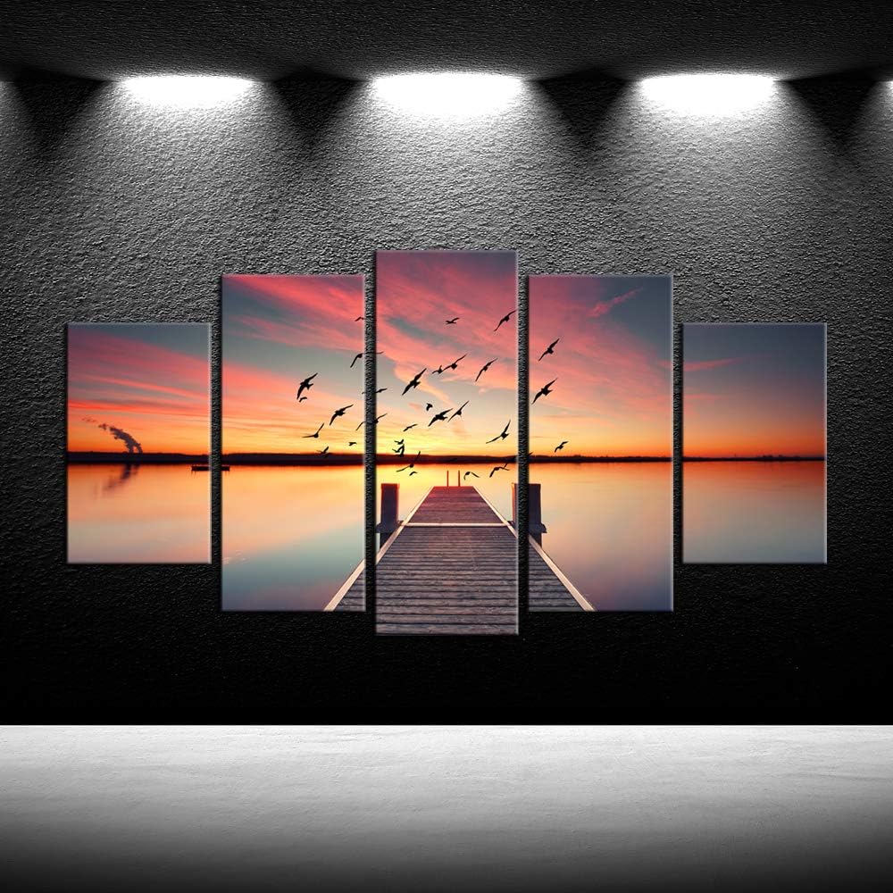Large 5 Piece Canvas Prints Wall Art Perspective View of a Wooden Pier