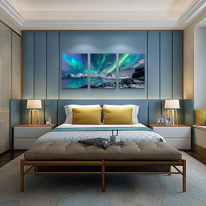 Set of 3 Aurora Borealis Canvas Wall Art