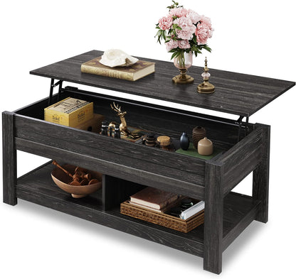 Modern Lift Top Coffee Table,Rustic Coffee Table with Storage Shelf and Hidden Compartment,Wood Lift Tabletop