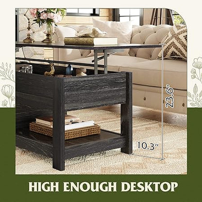 Modern Lift Top Coffee Table,Rustic Coffee Table with Storage Shelf and Hidden Compartment,Wood Lift Tabletop