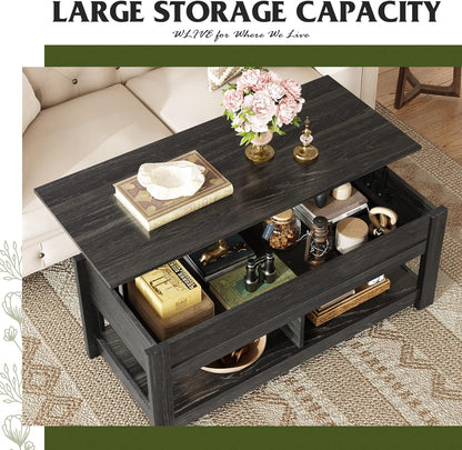 Modern Lift Top Coffee Table,Rustic Coffee Table with Storage Shelf and Hidden Compartment,Wood Lift Tabletop