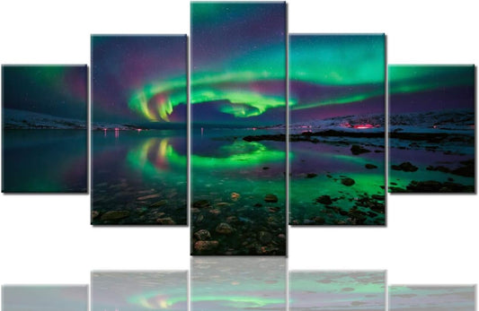 Northern Lights
Painting 5 Panels HD Canvas Wall art Framed Ready to Hang (60"Wx32"H)