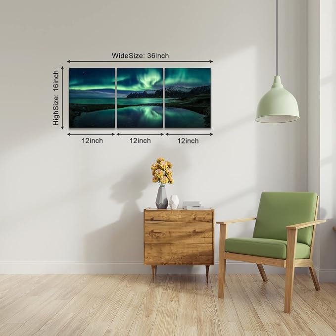 3 12x16” Northern Lights Canvas Wall Art