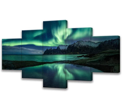 Aurora Borealis Wall Art Painting for Office Bedroom Scenery Landscape Canvas Print Framed Northern Lights Artwork Ready to Hang(60Wx32H