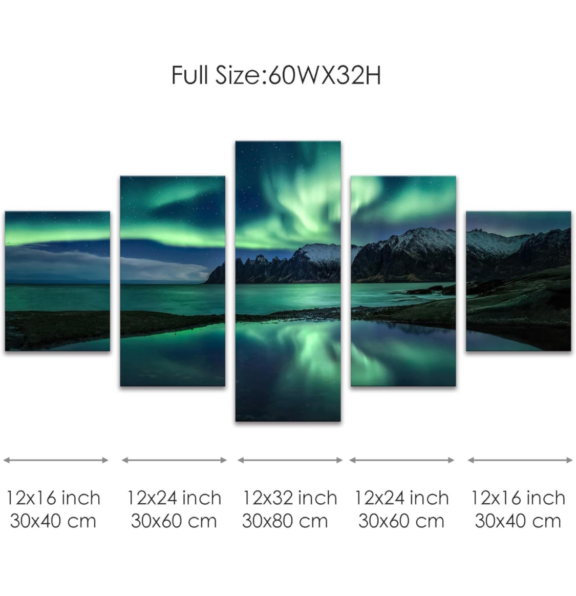 Aurora Borealis Wall Art Painting for Office Bedroom Scenery Landscape Canvas Print Framed Northern Lights Artwork Ready to Hang(60Wx32H