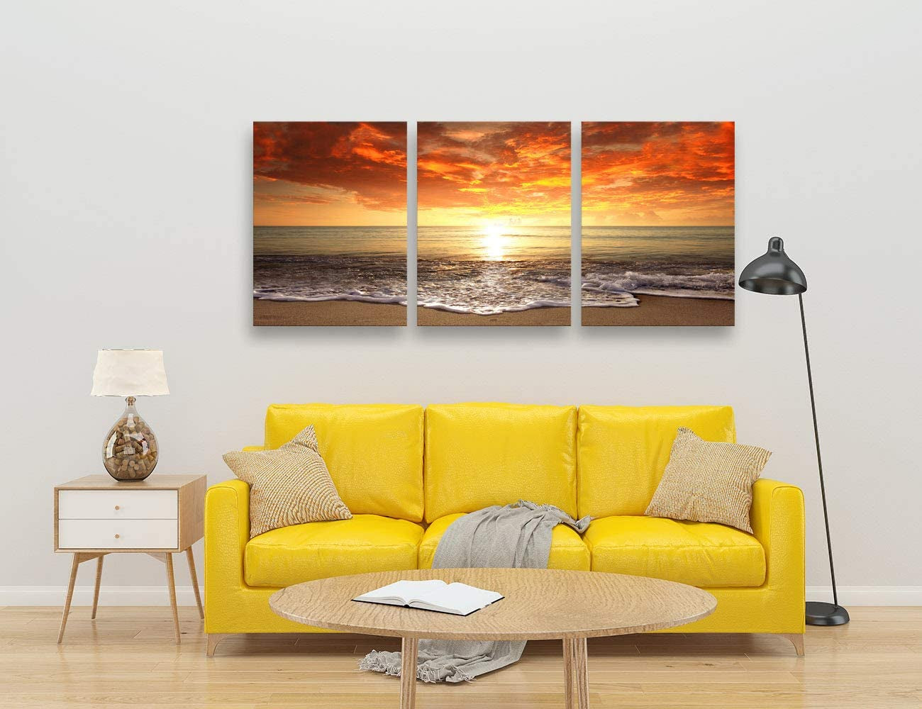 S0134 Canvas Prints Wall Art Sunset Ocean Beach Pictures Photo Paintings for Kids Roomliving Room Bedroom Home Decorations Stretched and Framed Seascape Waves Landscape Giclee Artwork