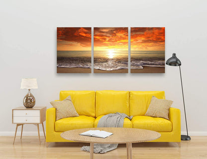 S0134 Canvas Prints Wall Art Sunset Ocean Beach Pictures Photo Paintings for Kids Roomliving Room Bedroom Home Decorations Stretched and Framed Seascape Waves Landscape Giclee Artwork