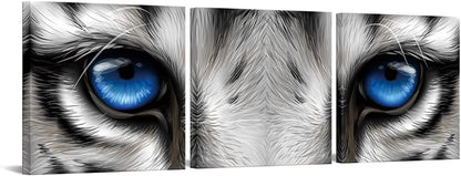 3 Pieces Tiger Pictures Wall Decor Wild Animal with Blue Eyes Canvas Art Picture Black and White Tiger Artwork Print for Bedroom Bathroom Framed 12X12Inchx3Pcs