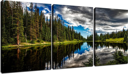 Canvas Wall Art Prints Landscape with Turquoise Lake and Mountain Pictures Posters on Canvas Stretched and Framed for Bedroom Modern Home Office Wall Decor Wooden Framed Ready to Hang [36''Wx 16''H]