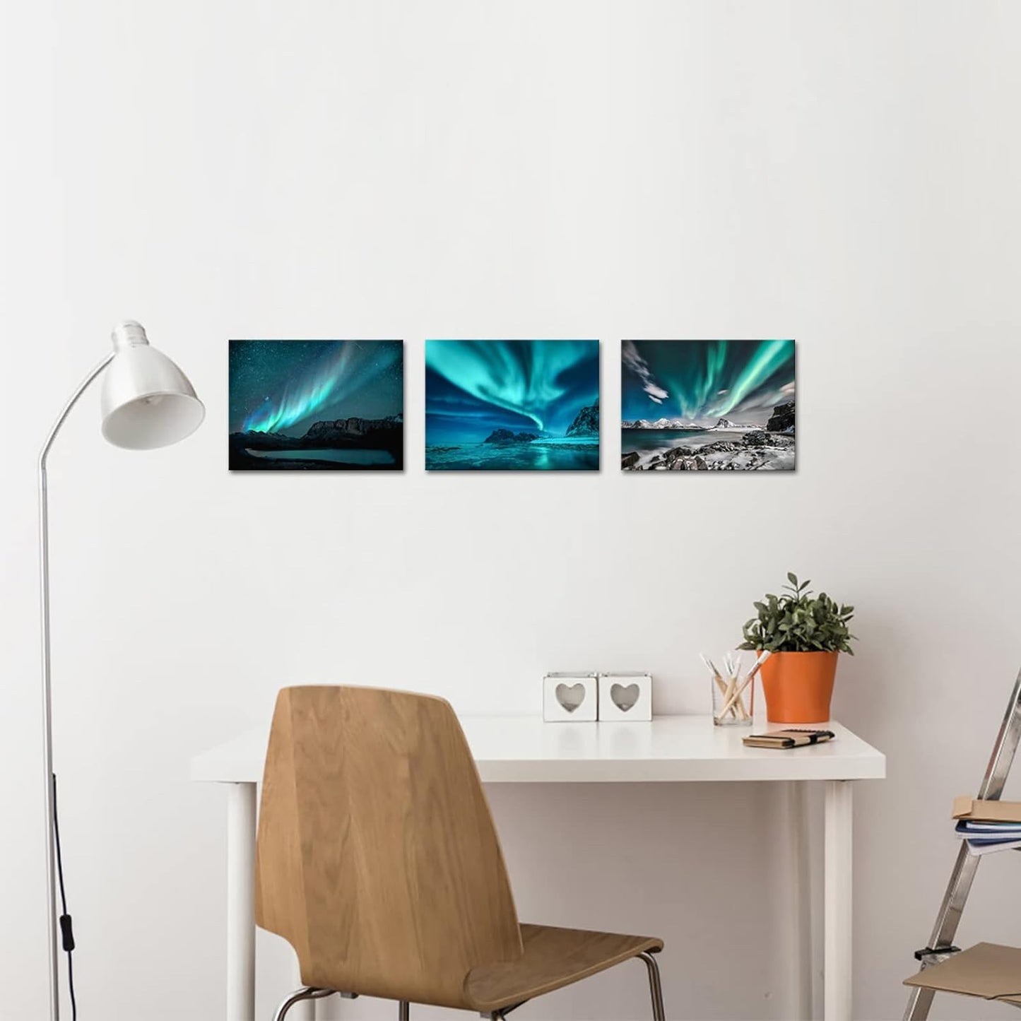 3 Pieces Green Blue Aurora Wall Art Northern Light Canvas Prints on Picture Aurora Borealis Nature Starry Scenery Landscape Painting Modern Wall Decor for Home Bathroom Bedroom Ready to Hang