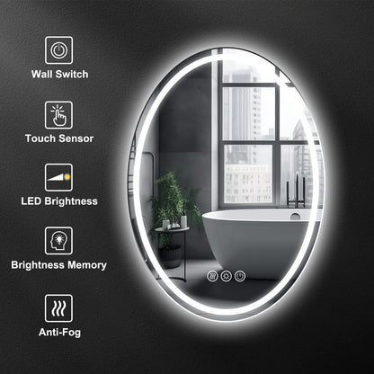 20 X 28 Inch Oval LED Bathroom Mirror with anti Fog, Shatter-Proof, Memory 3 Light Settings Lighted, Dimmable Large Oval Lighted Mirrors for Bathroom, Vanity, Living Room Wall Hanging