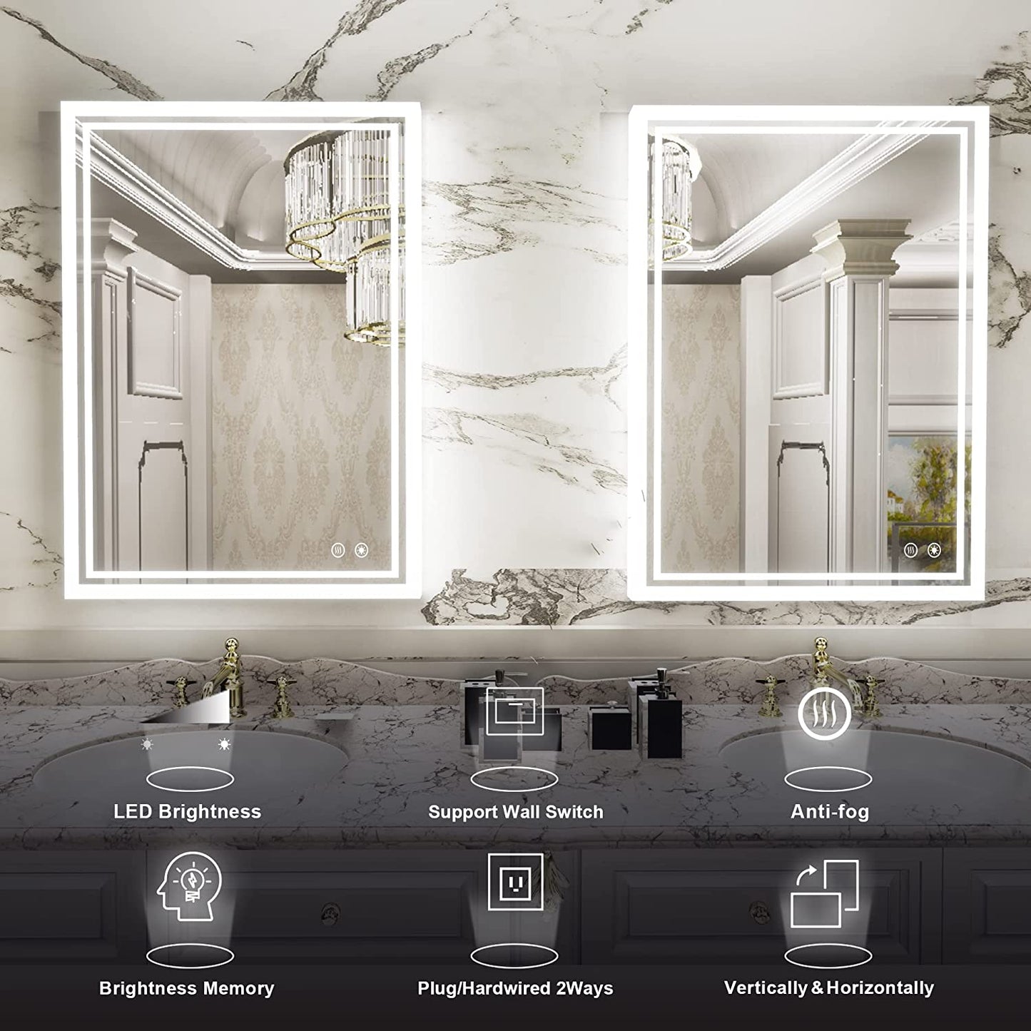 20 X 28 Inch LED Lighted Bathroom Mirror Backlit Mirror with Lights Anti-Fog Dimmable Wall Mounted Makeup Mirror with with Front Lights & Backlight(Horizontal&Vertical)