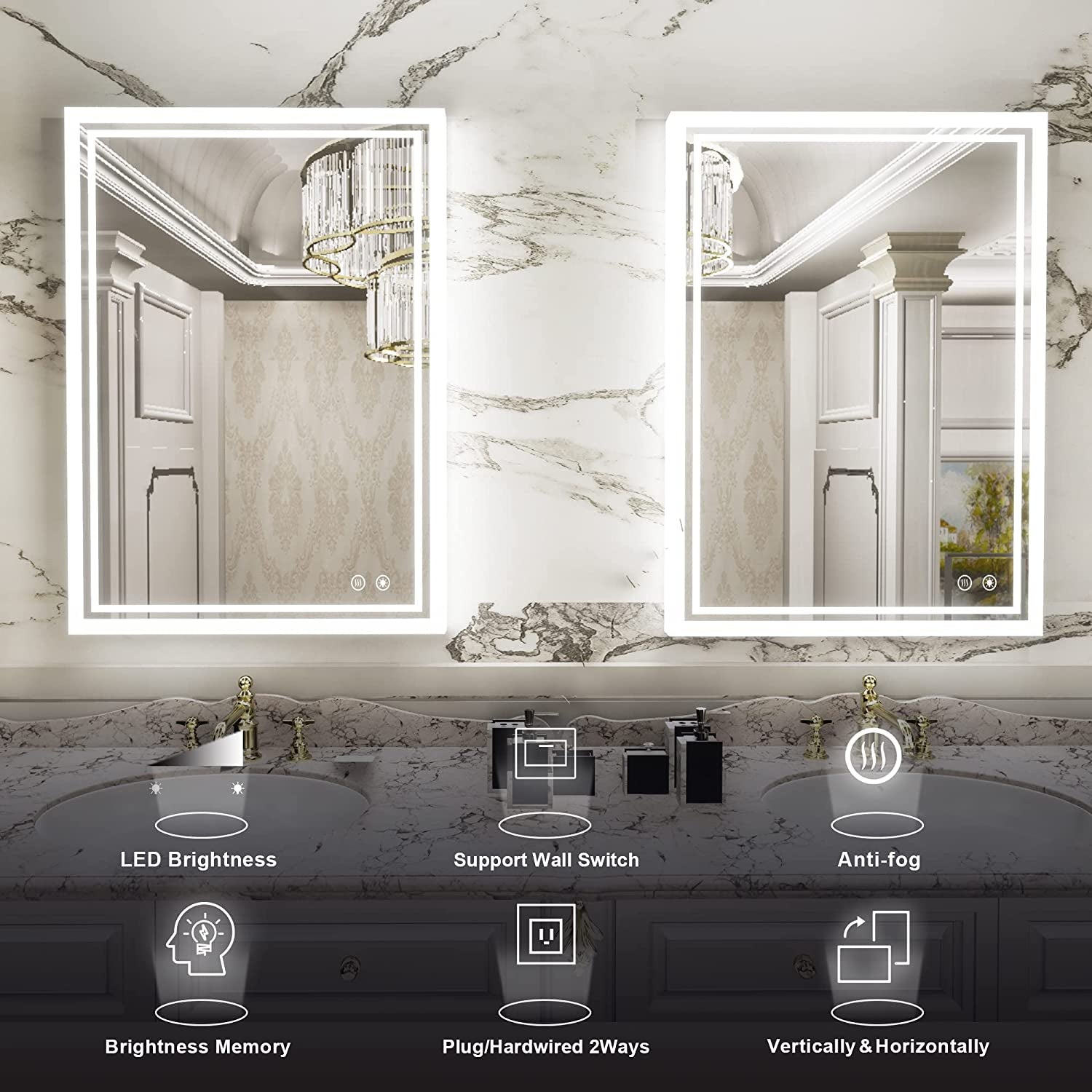 20 X 28 Inch LED Lighted Bathroom Mirror Backlit Mirror with Lights Anti-Fog Dimmable Wall Mounted Makeup Mirror with with Front Lights & Backlight(Horizontal&Vertical)