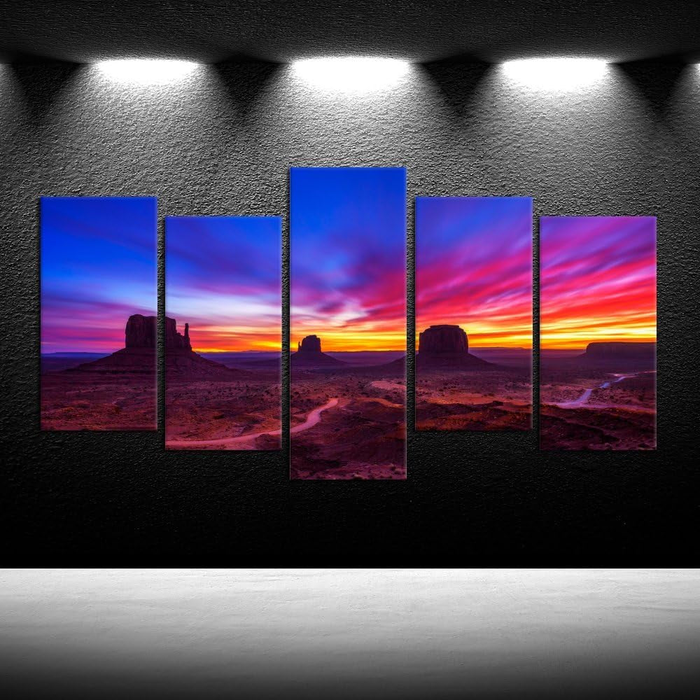 Large 5 Pieces Canvas Prints Wall Art Dramatic Sunrise over Monument Valley in Arizona USA Photography Giclee Printing Stretched and Framed Ready to Hang for Walls (Large 60X32Inch)