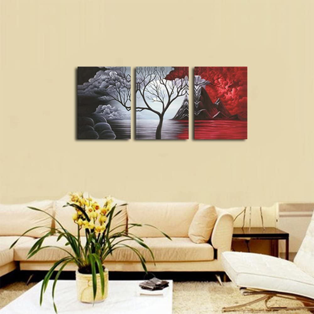 the Cloud Tree Wall Art Oil Paintings Giclee Landscape Canvas Prints for Home Decorations, 3 Panels