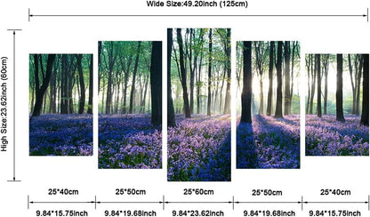 Early Morning Lavender Canvas Prints Wall Art Purple Floral Pictures Paintings for Bedroom Kitchen Bathroom Home Decor Modern 5 Panels Stretched and Framed Flowers Landscape Giclee Artwork