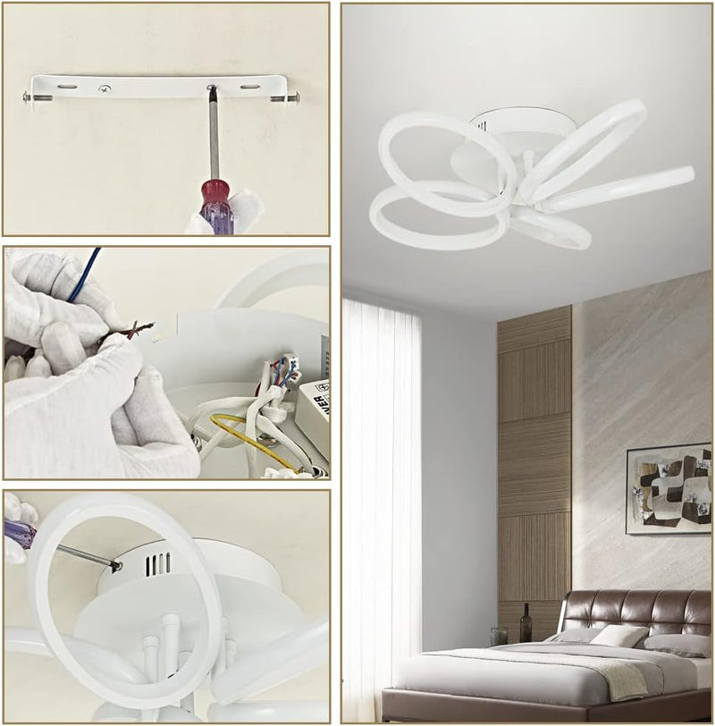 Modern LED Ceiling Light Fixture, 19.6'' 6000K Acrylic Ceiling Light, Semi Flush Mounted Ceiling Lamp Flower Shape for Dinning Room Bedroom Kitchen Hallway