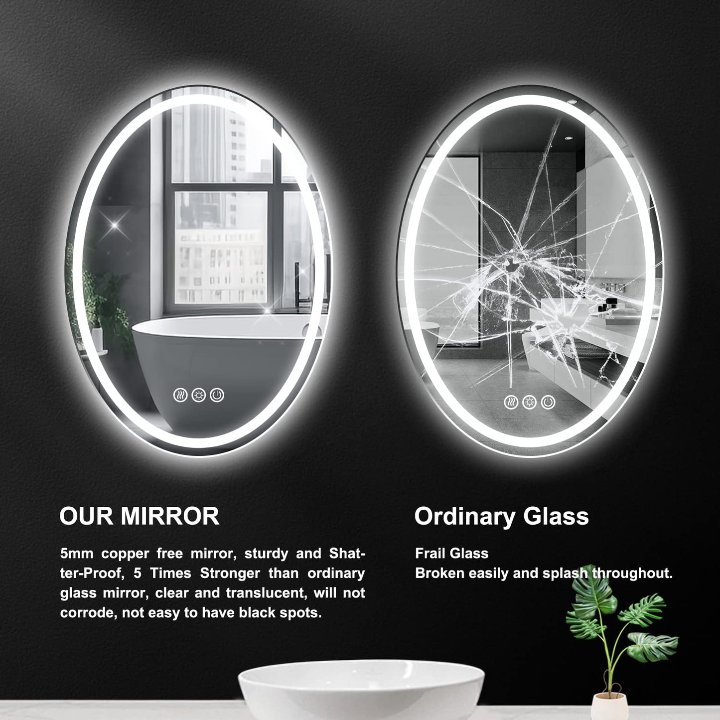 20 X 28 Inch Oval LED Bathroom Mirror with anti Fog, Shatter-Proof, Memory 3 Light Settings Lighted, Dimmable Large Oval Lighted Mirrors for Bathroom, Vanity, Living Room Wall Hanging