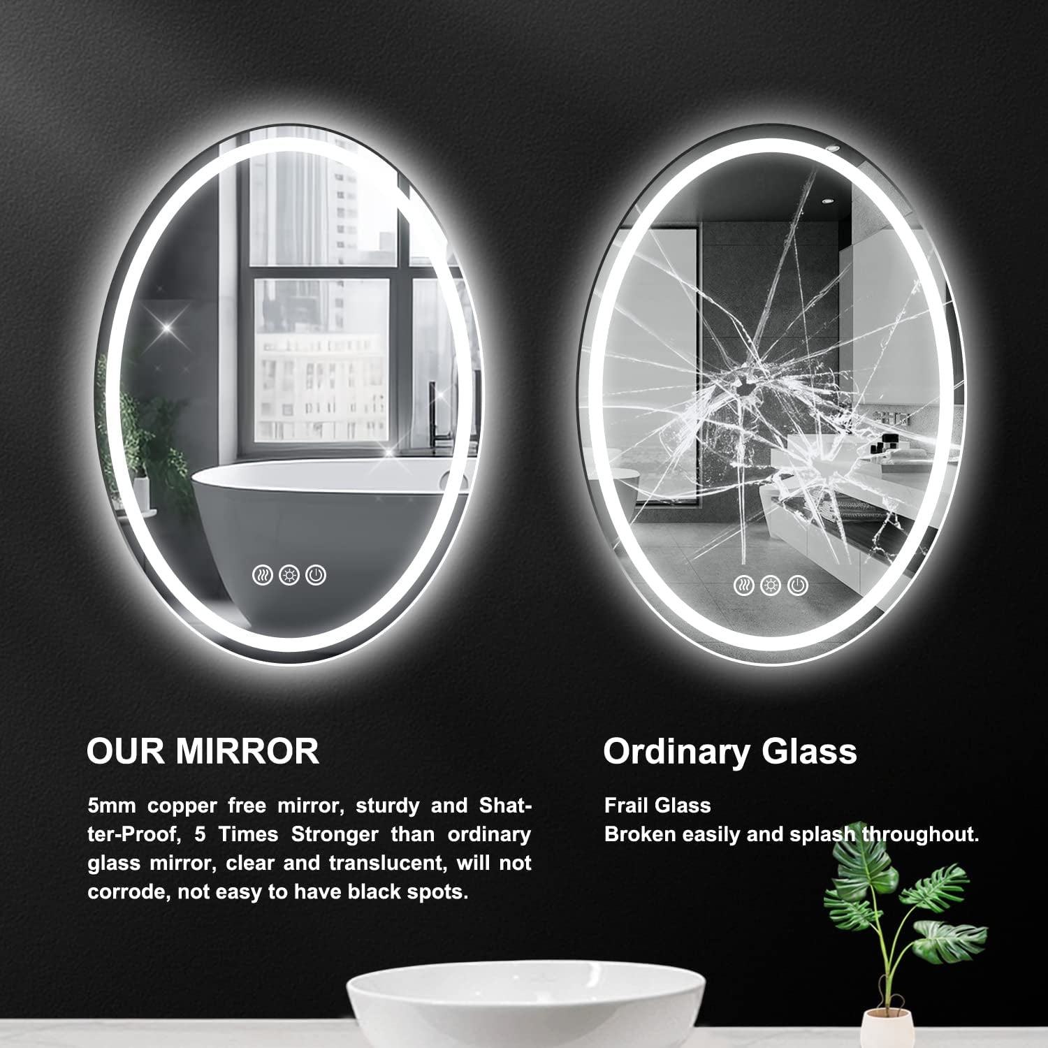 20 X 28 Inch Oval LED Bathroom Mirror with anti Fog, Shatter-Proof, Memory 3 Light Settings Lighted, Dimmable Large Oval Lighted Mirrors for Bathroom, Vanity, Living Room Wall Hanging