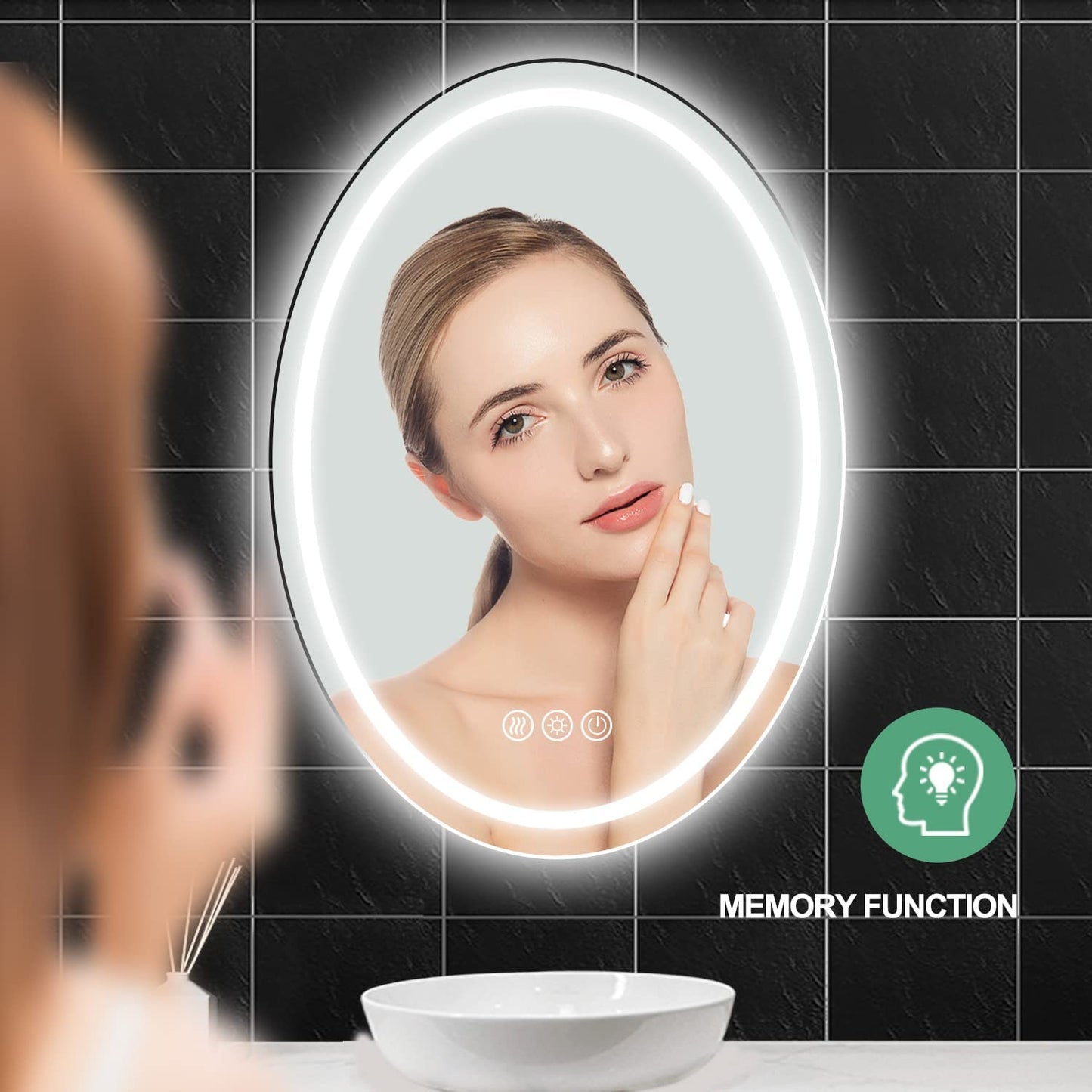 20 X 28 Inch Oval LED Bathroom Mirror with anti Fog, Shatter-Proof, Memory 3 Light Settings Lighted, Dimmable Large Oval Lighted Mirrors for Bathroom, Vanity, Living Room Wall Hanging