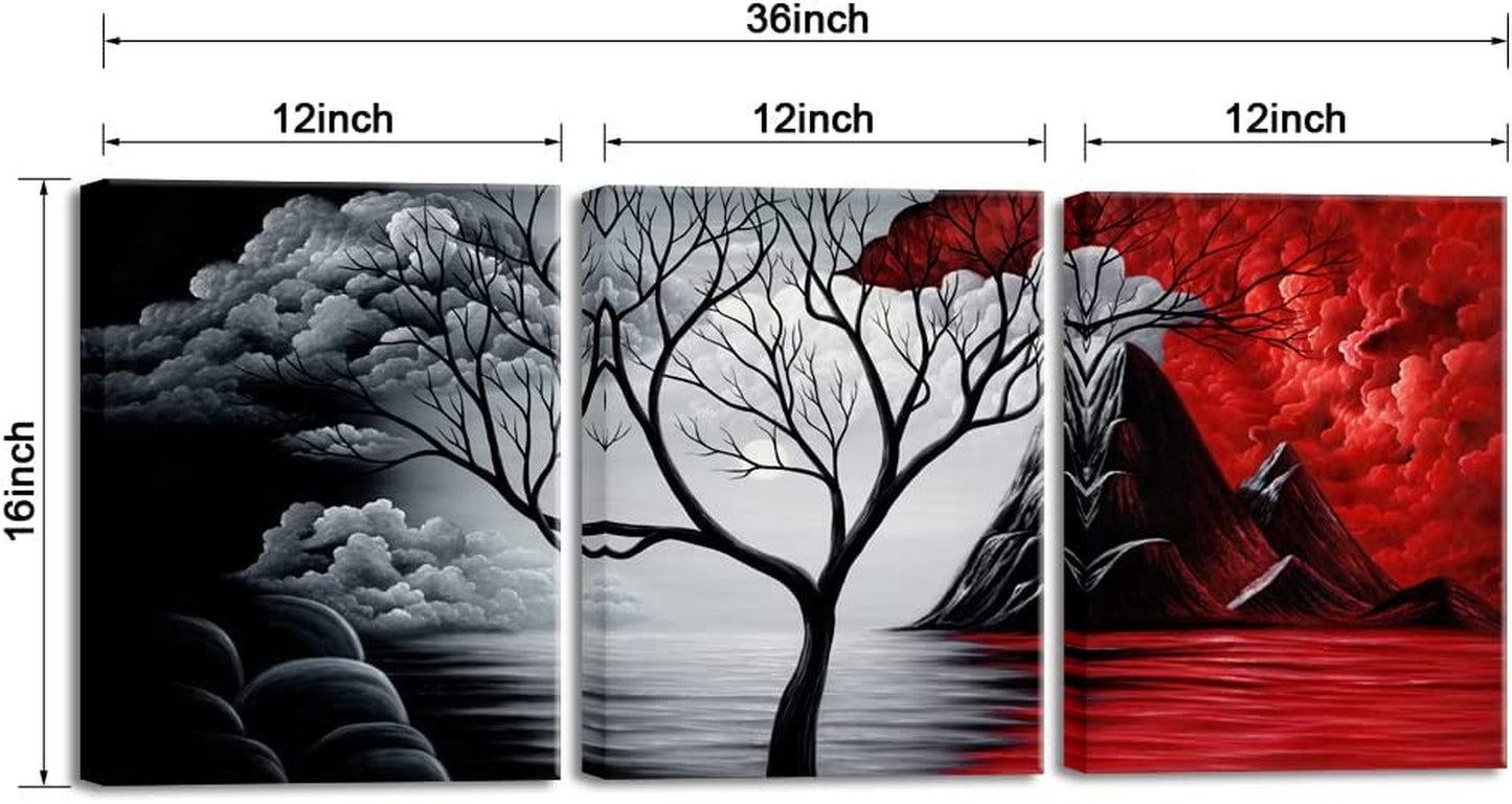 the Cloud Tree Wall Art Oil Paintings Giclee Landscape Canvas Prints for Home Decorations, 3 Panels