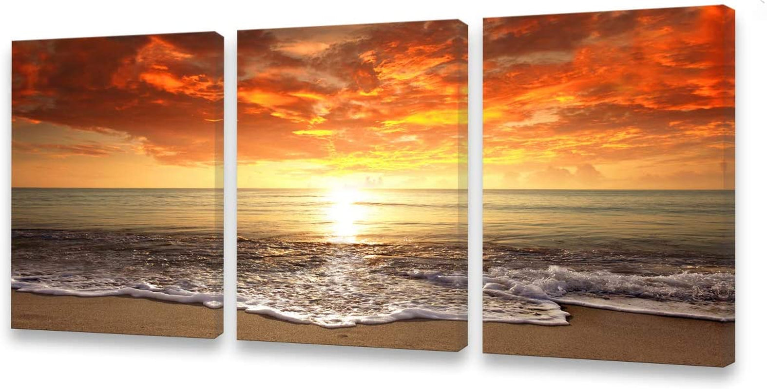 S0134 Canvas Prints Wall Art Sunset Ocean Beach Pictures Photo Paintings for Kids Roomliving Room Bedroom Home Decorations Stretched and Framed Seascape Waves Landscape Giclee Artwork