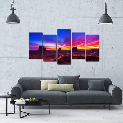 Large 5 Pieces Canvas Prints Wall Art Dramatic Sunrise over Monument Valley in Arizona USA Photography Giclee Printing Stretched and Framed Ready to Hang for Walls (Large 60X32Inch)