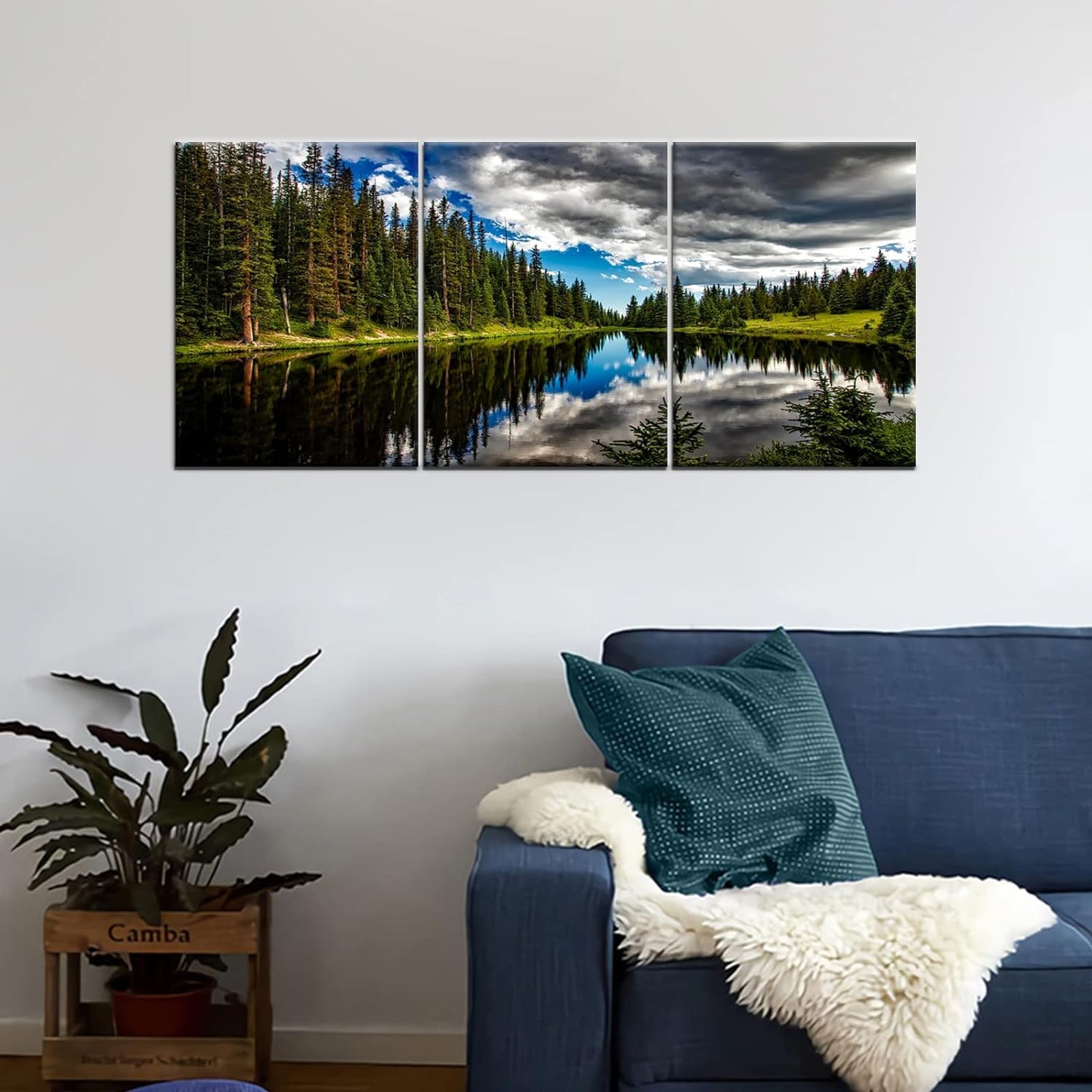 Canvas Wall Art Prints Landscape with Turquoise Lake and Mountain Pictures Posters on Canvas Stretched and Framed for Bedroom Modern Home Office Wall Decor Wooden Framed Ready to Hang [36''Wx 16''H]