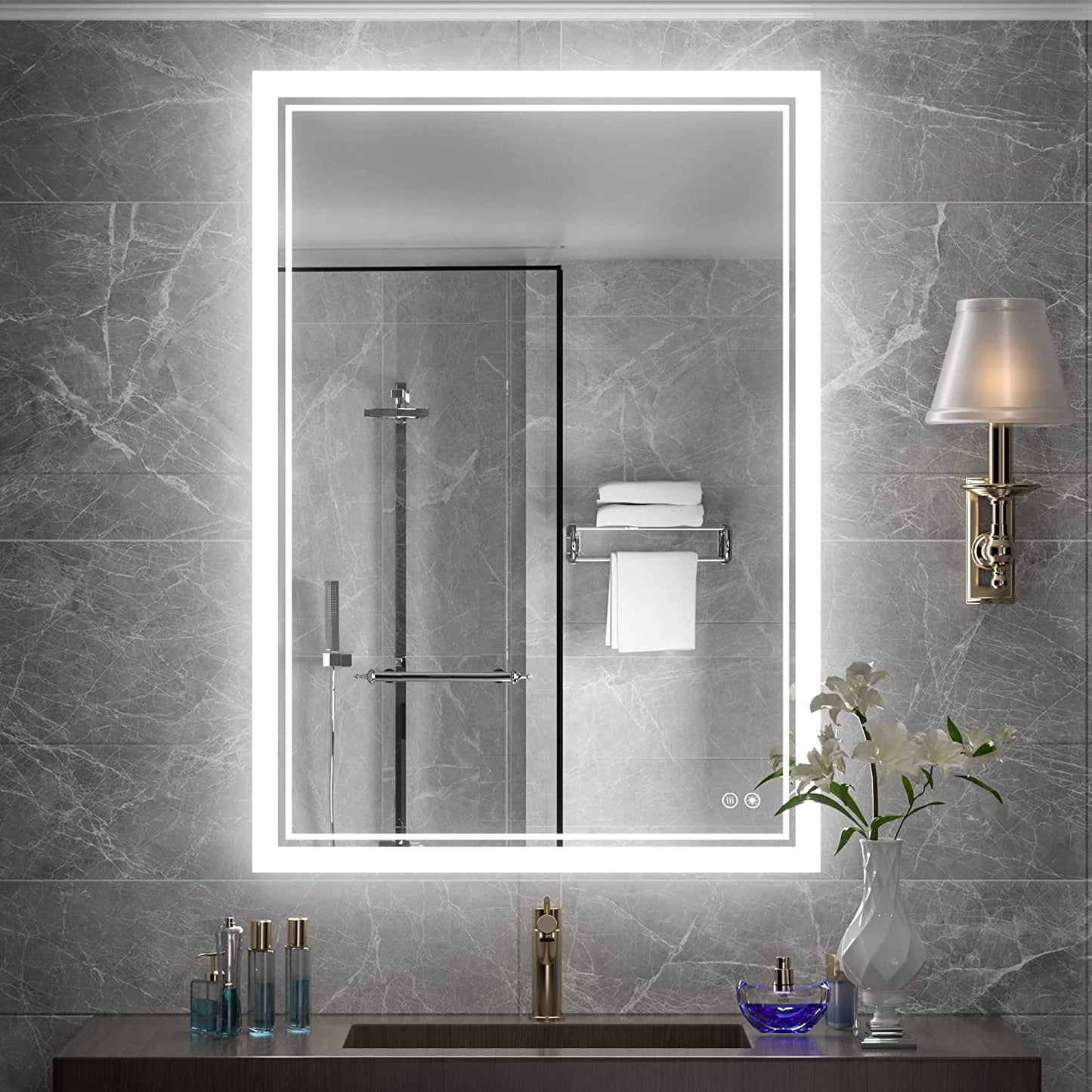 20 X 28 Inch LED Lighted Bathroom Mirror Backlit Mirror with Lights Anti-Fog Dimmable Wall Mounted Makeup Mirror with with Front Lights & Backlight(Horizontal&Vertical)