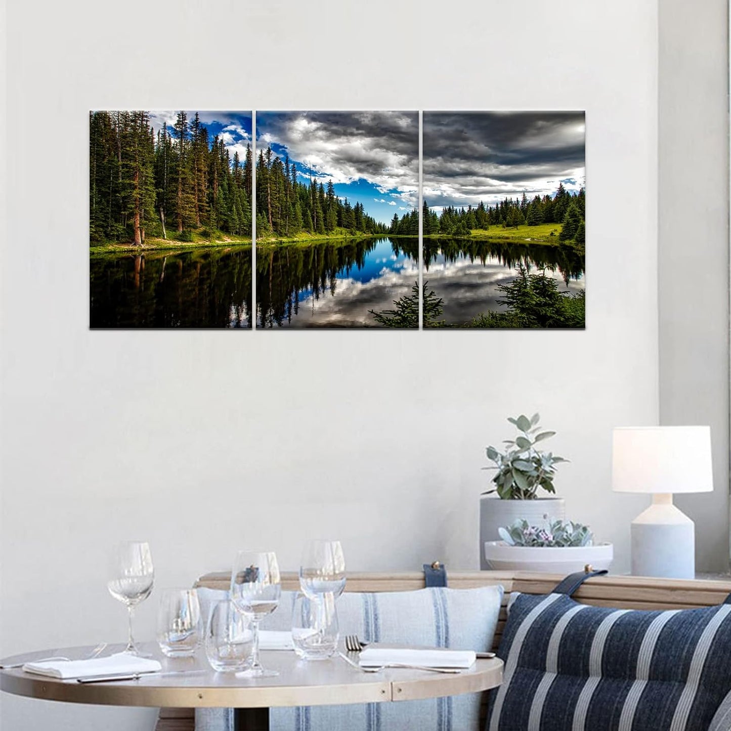 Canvas Wall Art Prints Landscape with Turquoise Lake and Mountain Pictures Posters on Canvas Stretched and Framed for Bedroom Modern Home Office Wall Decor Wooden Framed Ready to Hang [36''Wx 16''H]