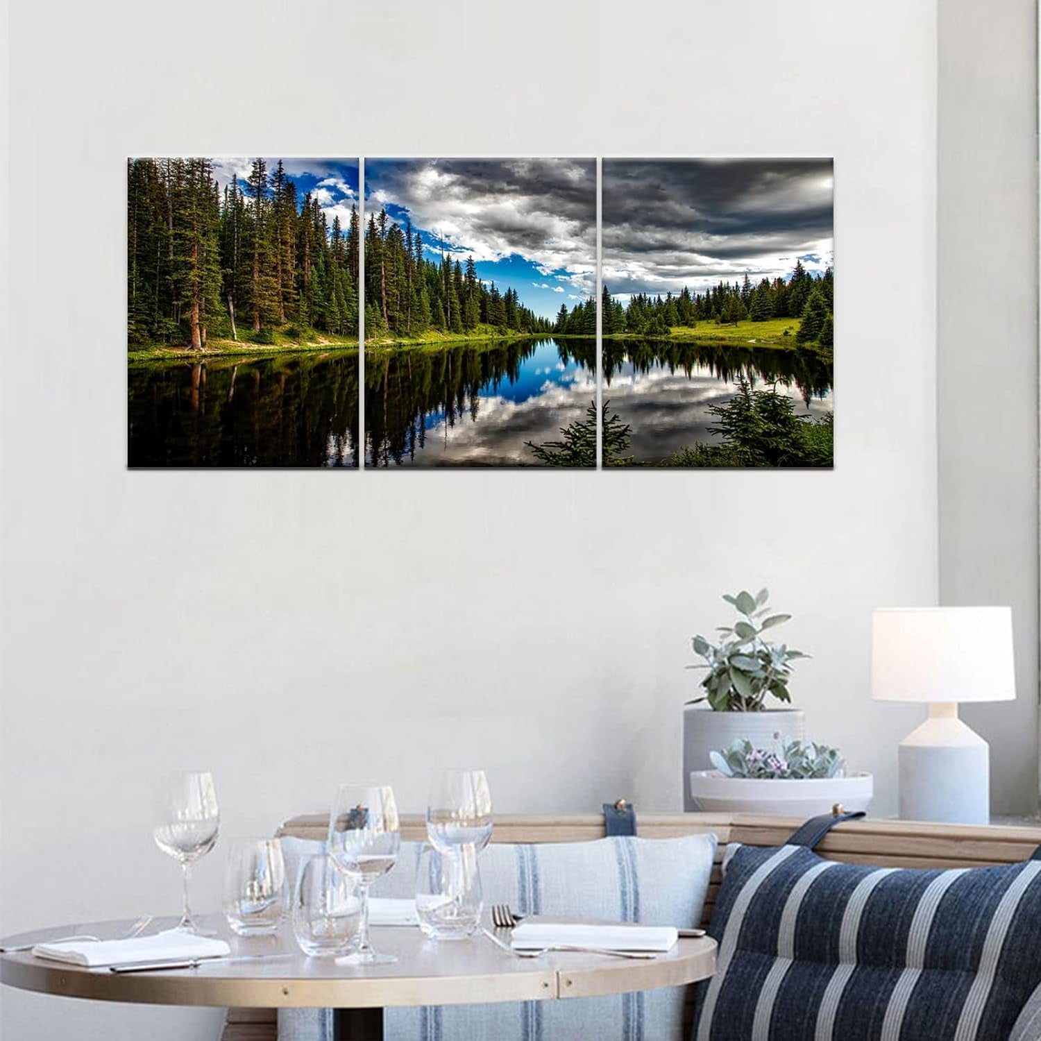 Canvas Wall Art Prints Landscape with Turquoise Lake and Mountain Pictures Posters on Canvas Stretched and Framed for Bedroom Modern Home Office Wall Decor Wooden Framed Ready to Hang [36''Wx 16''H]