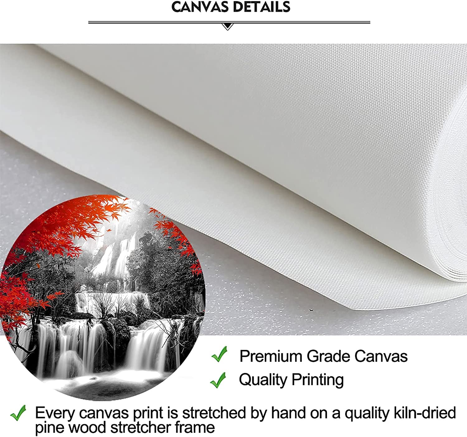 Xlarge 7 Pieces Black and Red Waterfall Canvas Wall Art Nature Forest Picture Prints Framed and Stretched Painting for Modern Living Room Office Decorations 70X32 Inch