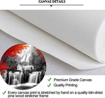 Xlarge 7 Pieces Black and Red Waterfall Canvas Wall Art Nature Forest Picture Prints Framed and Stretched Painting for Modern Living Room Office Decorations 70X32 Inch