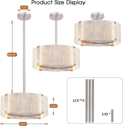 Ceiling Fans with Lights, Crystal Modern Flush Mount Ceiling Fan with Remote Control, Dimmable LED 6 Wind Speeds Low Profile Caged Ceiling Fan with Light for Bedroom Living Room