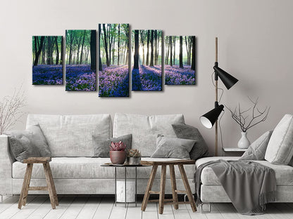 Early Morning Lavender Canvas Prints Wall Art Purple Floral Pictures Paintings for Bedroom Kitchen Bathroom Home Decor Modern 5 Panels Stretched and Framed Flowers Landscape Giclee Artwork
