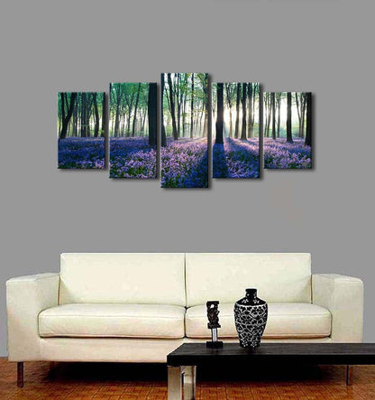 Early Morning Lavender Canvas Prints Wall Art Purple Floral Pictures Paintings for Bedroom Kitchen Bathroom Home Decor Modern 5 Panels Stretched and Framed Flowers Landscape Giclee Artwork
