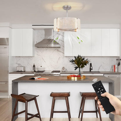 Ceiling Fans with Lights, Crystal Modern Flush Mount Ceiling Fan with Remote Control, Dimmable LED 6 Wind Speeds Low Profile Caged Ceiling Fan with Light for Bedroom Living Room